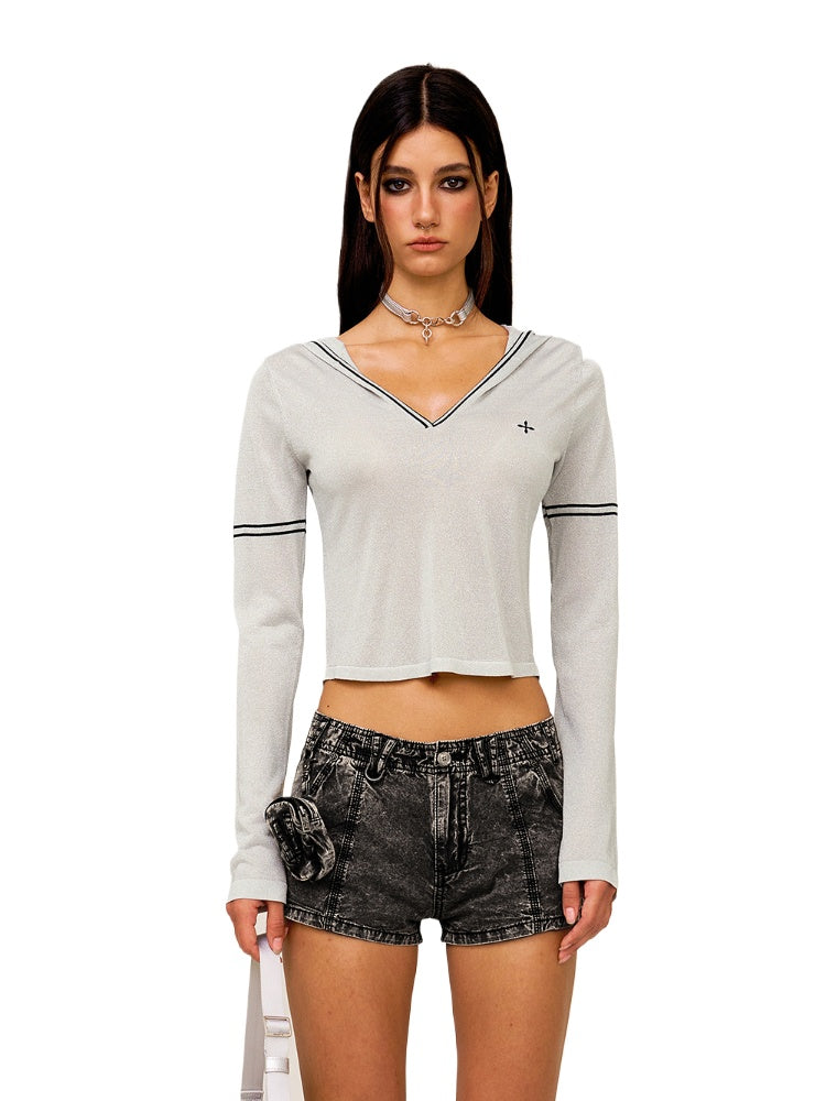 Knit Long Sleeve V-Neck Blouse - CHINASQUAD