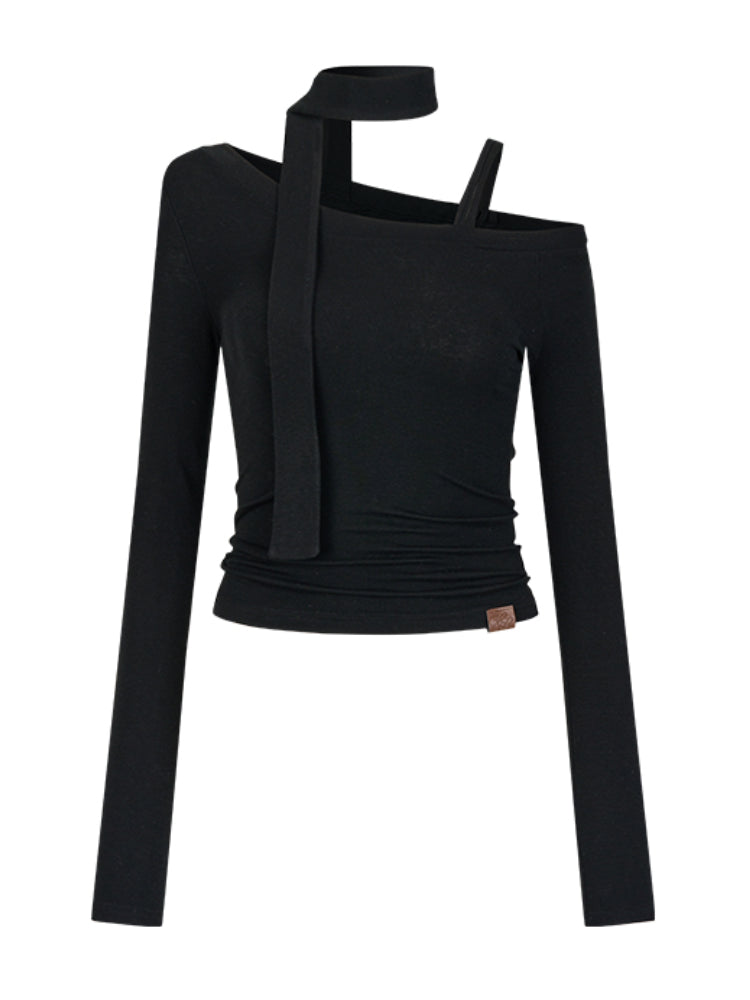 Wool Blend Asymmetric Shoulder T-Shirt - CHINASQUAD