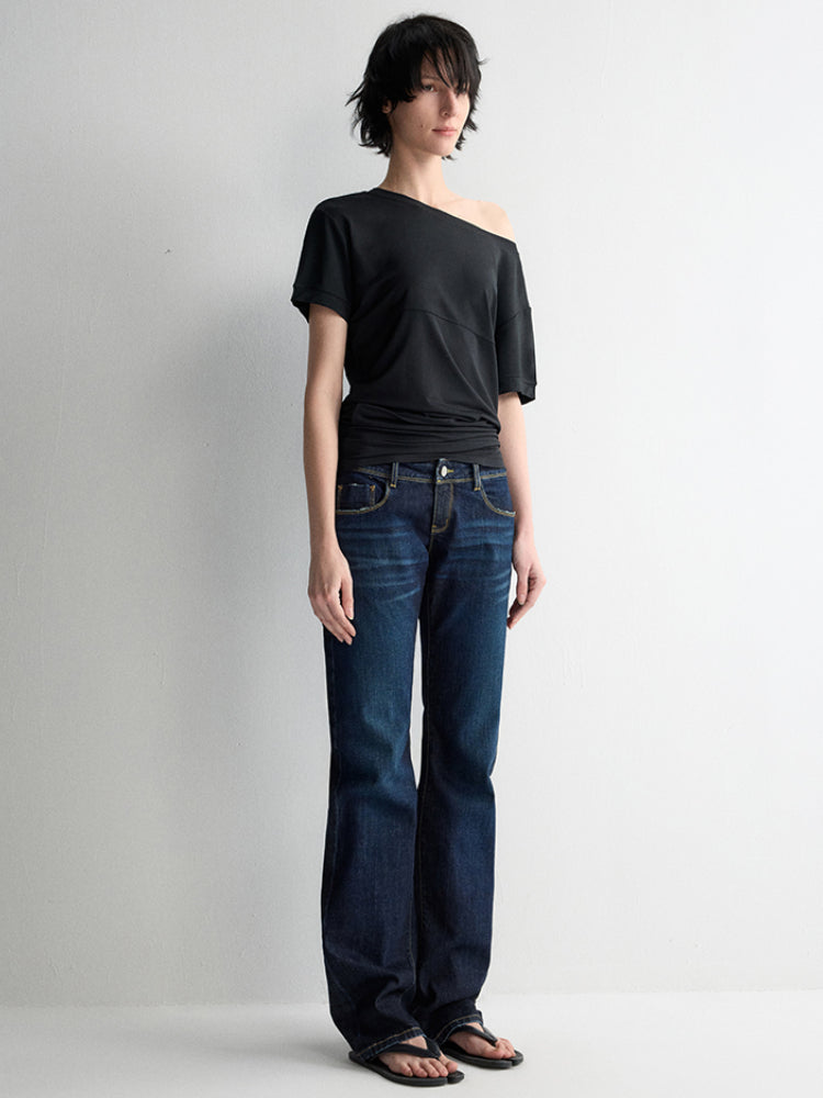Washed Ultra Low Waist Straight Leg Jeans - CHINASQUAD