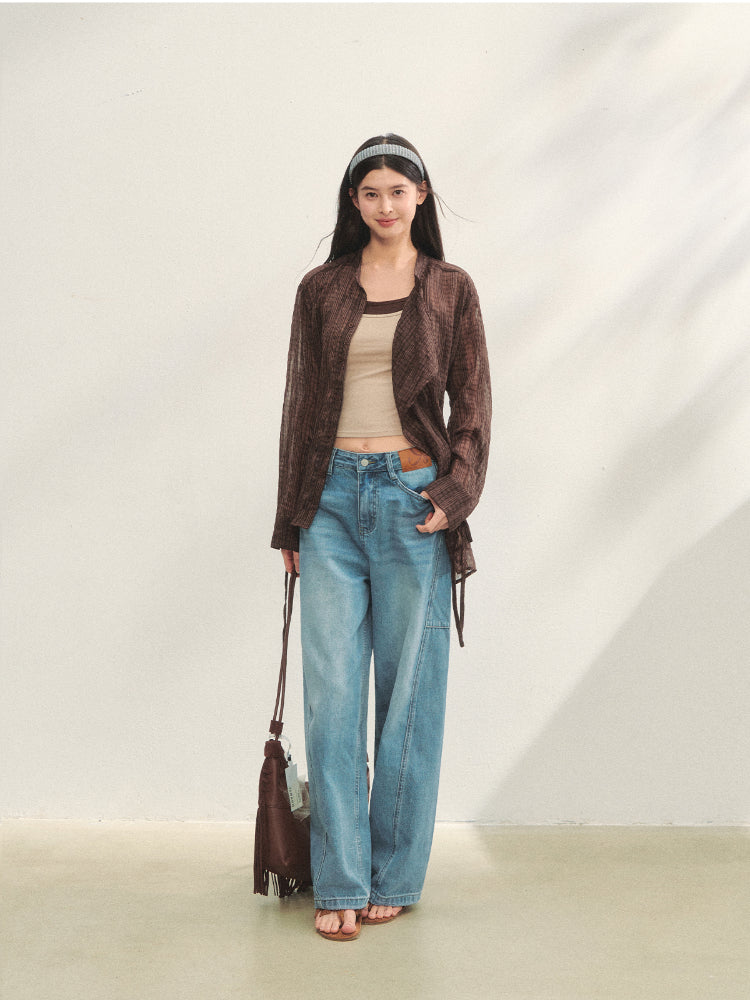 Irregular Cuff Tie-up Sunscreen Shirt - CHINASQUAD