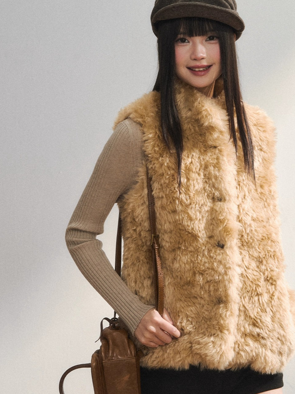 Khaki Eco Faux Fur Vest