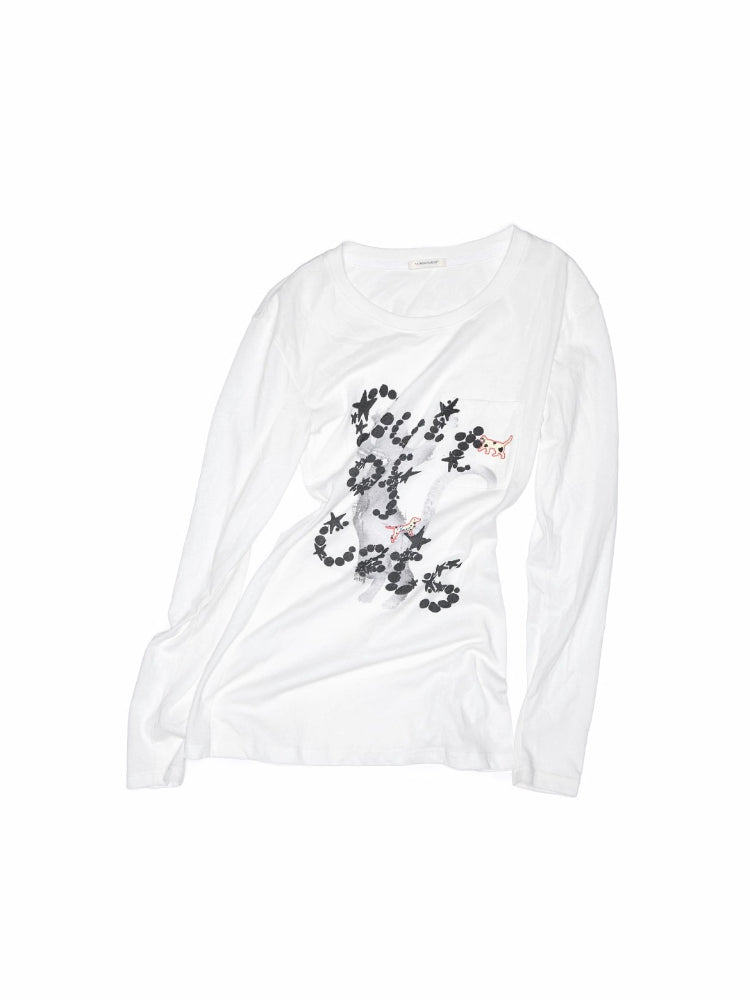 Printed Open-Back Hollow Long-Sleeve T-shirt
