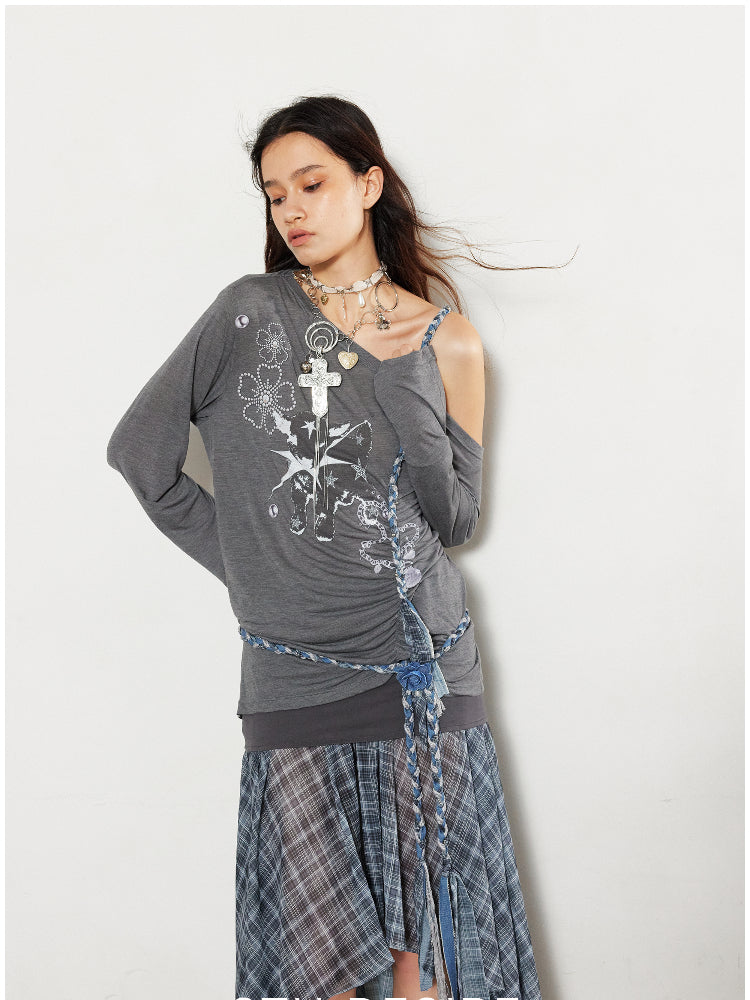 Silver Ring Spliced Cross Flower Waist Chain Necklace - CHINASQUAD