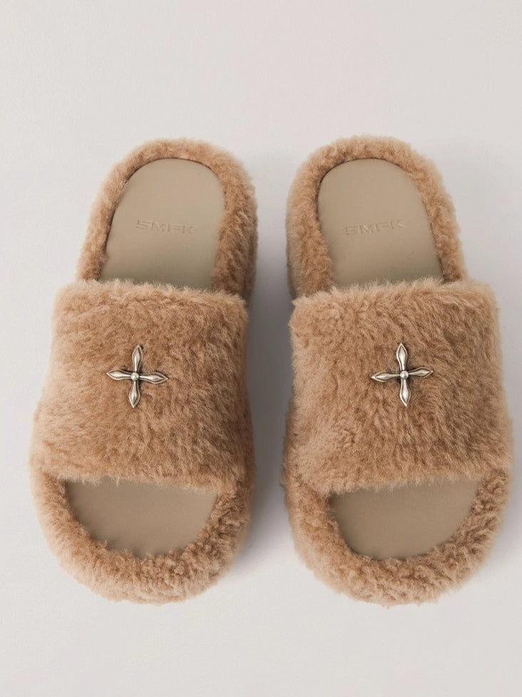 Cross Relic Shearling Heel Mules