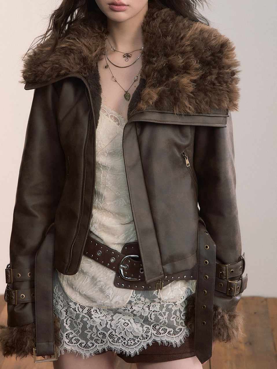 Oversized Fur Collar Short Jacket - CHINASQUAD