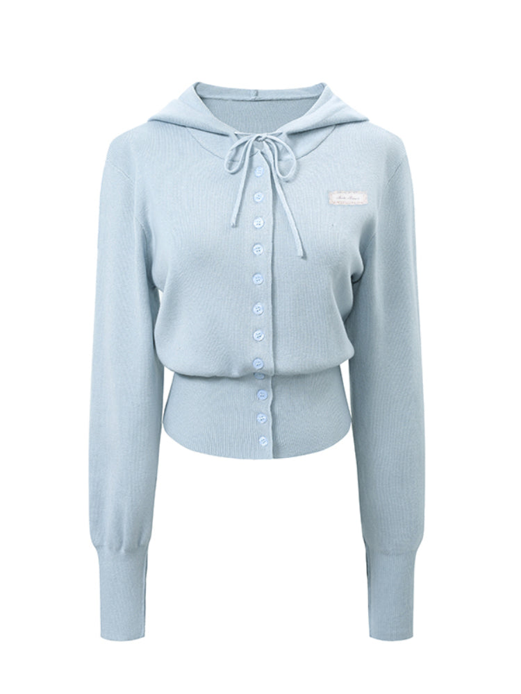 Bow Tie Waist Hoodie Knitted Long Coat - CHINASQUAD