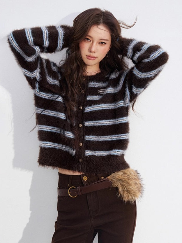 Striped Mink Velvet Knit Sweater