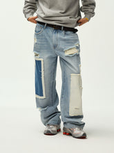 Asymmetric Patchwork Distressed Straight-Leg Jeans - CHINASQUAD