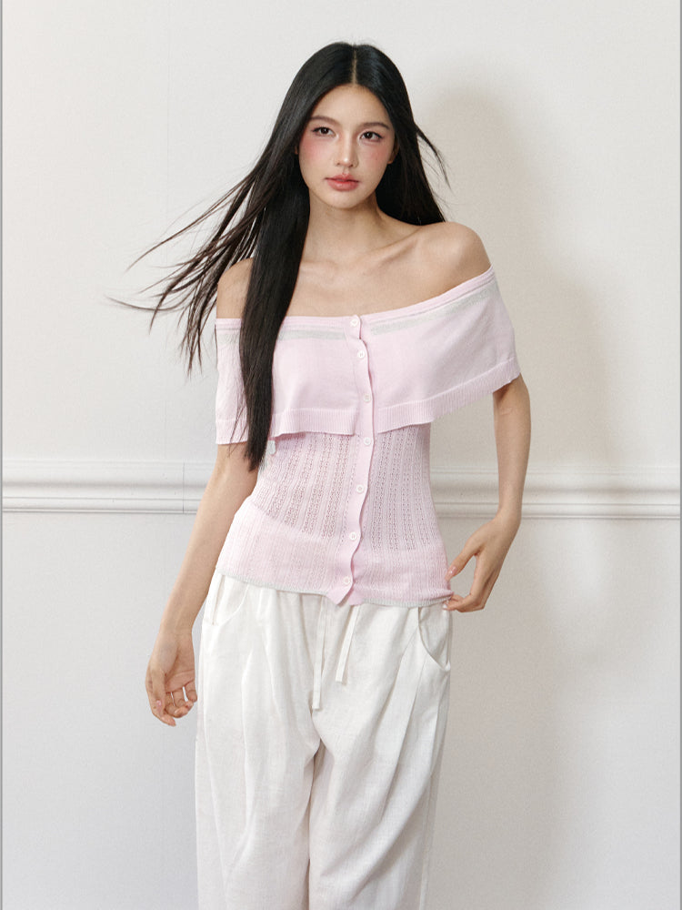 Color-block Off-shoulder Poncho-style Knit T-shirt - CHINASQUAD