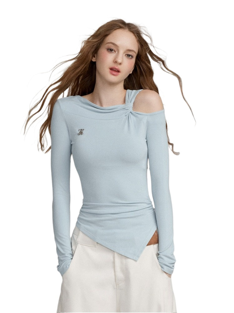 Shoulder Cutout Asymmetric Fitted T-shirt - CHINASQUAD