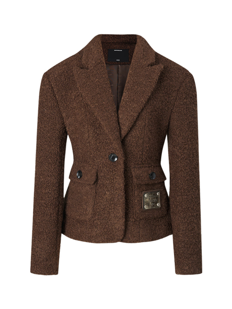 Brown Vintage Waist Woolen Blazer - CHINASQUAD
