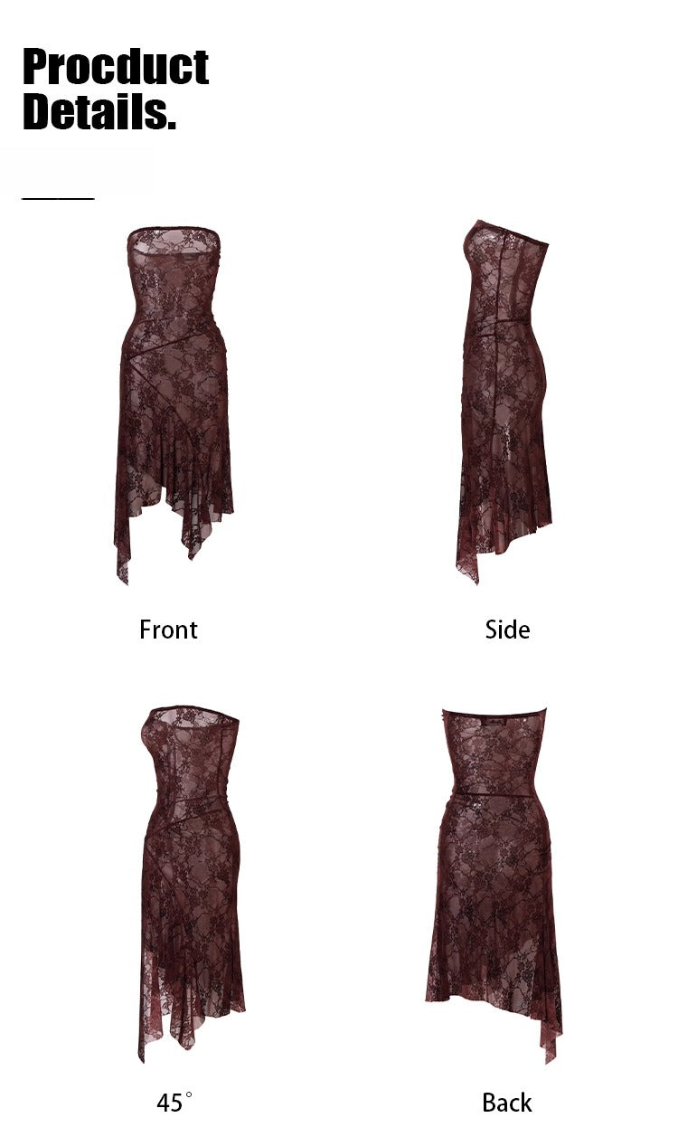 Red Semi-Sheer Floral Velvet Dress