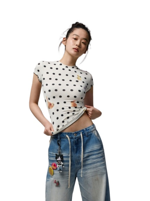 Cats & Dogs Love Polka Dot Print T-Shirt - CHINASQUAD