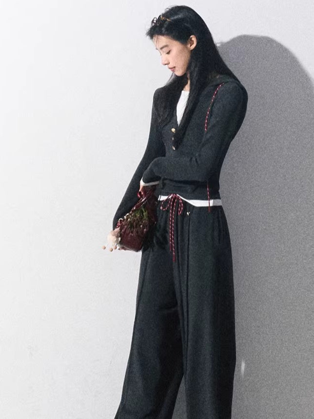 Knit Base Top & Wide-Leg Pants Set