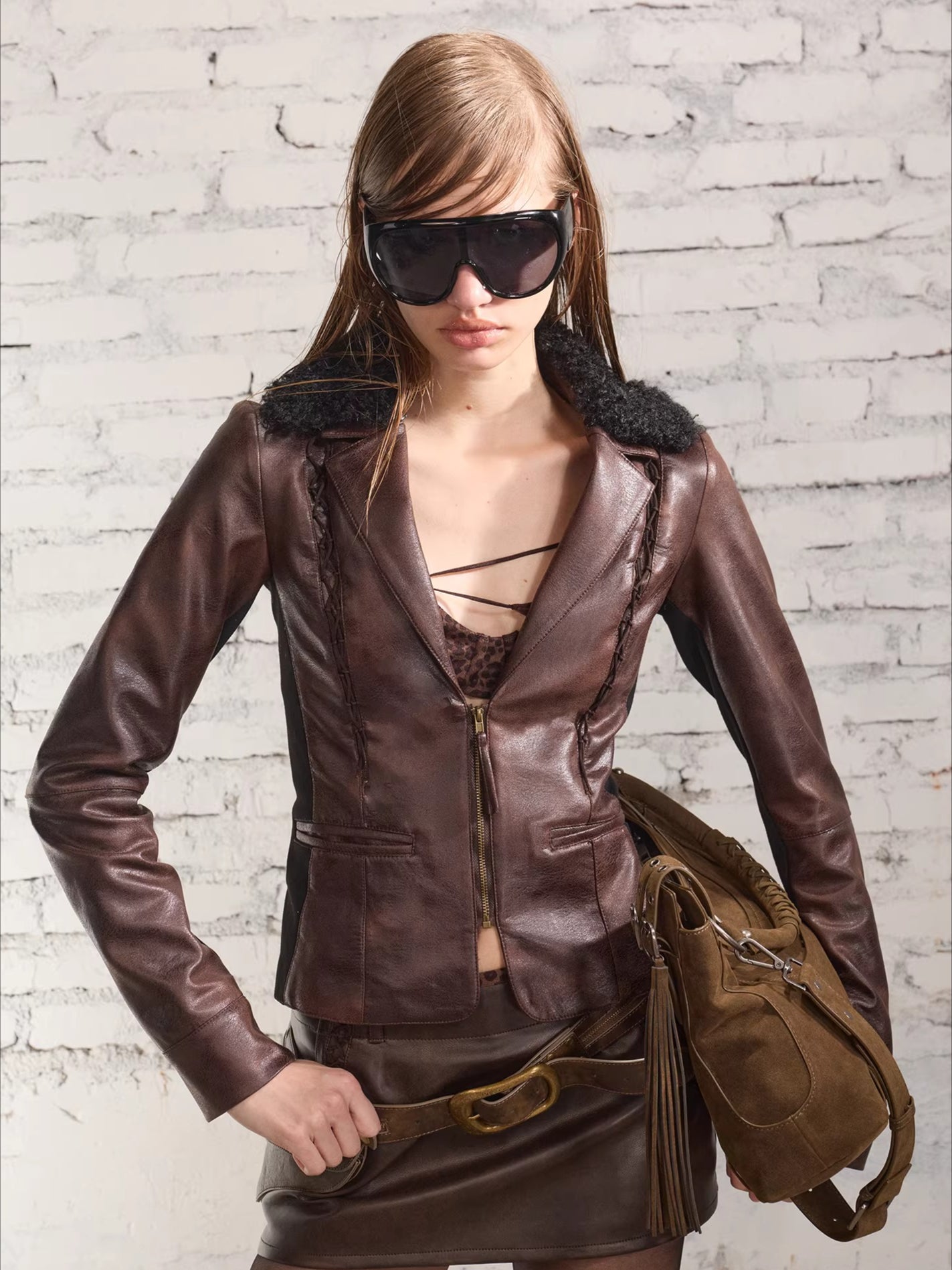 Faux Leather Lace-Up Mini Skirt Shorts