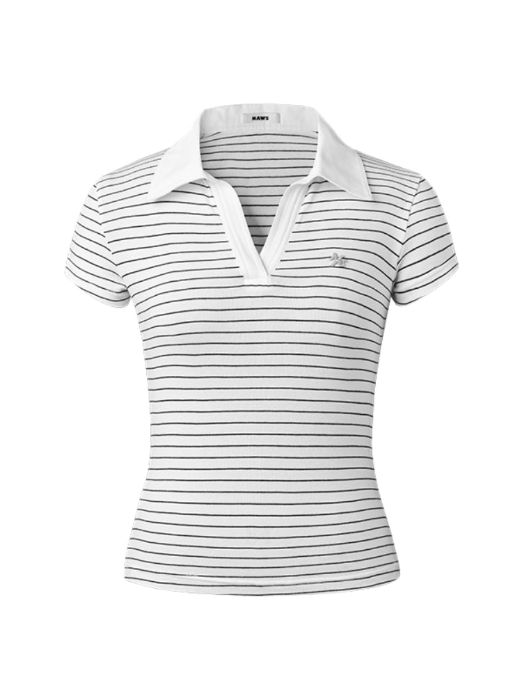 Black and White Striped Slim Fit Shoulder T-shirt - CHINASQUAD
