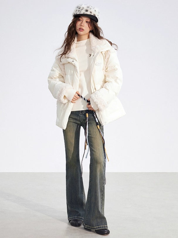 Shearling Panel 90% White Duck Down Jacket