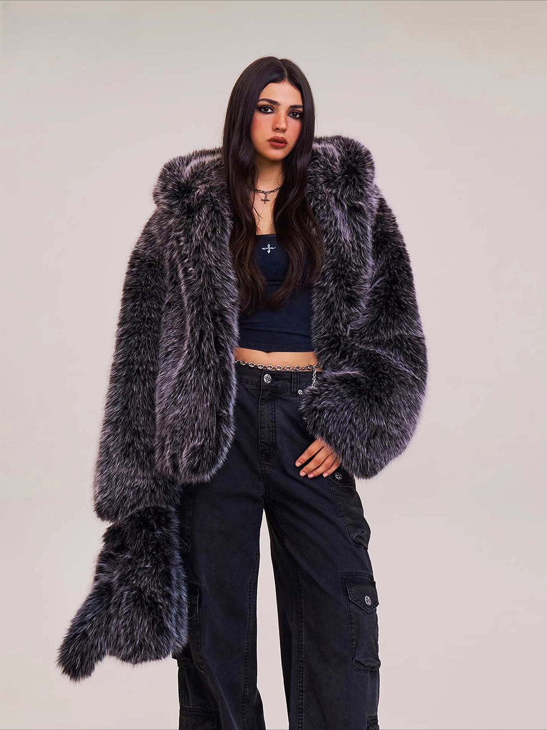 Cross Relic Oversized Faux Fur Hoodie