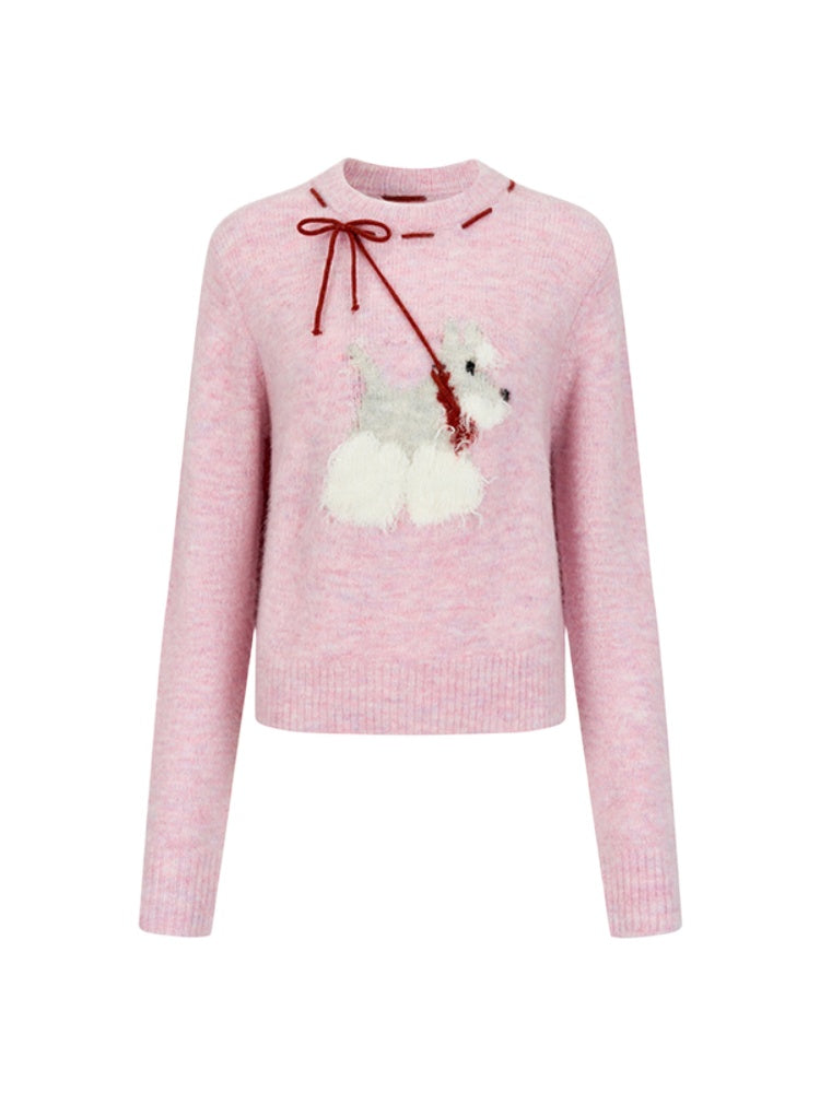 Dog Motif Wool Blend Sweater - CHINASQUAD
