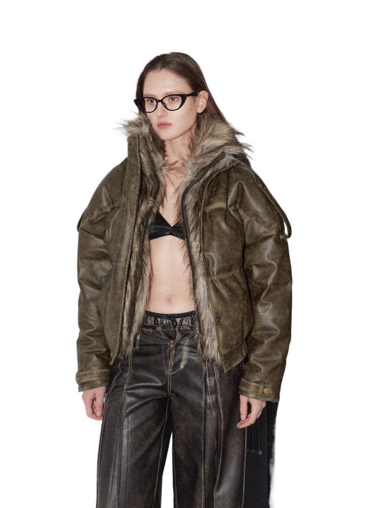 Fur Leather Patchwork Down  - CHINASQUAD