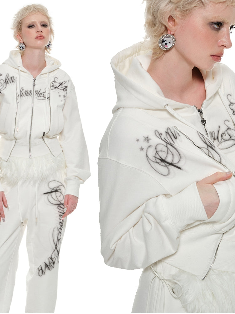 White & Gray Cropped Hoodie Cardigan - CHINASQUAD