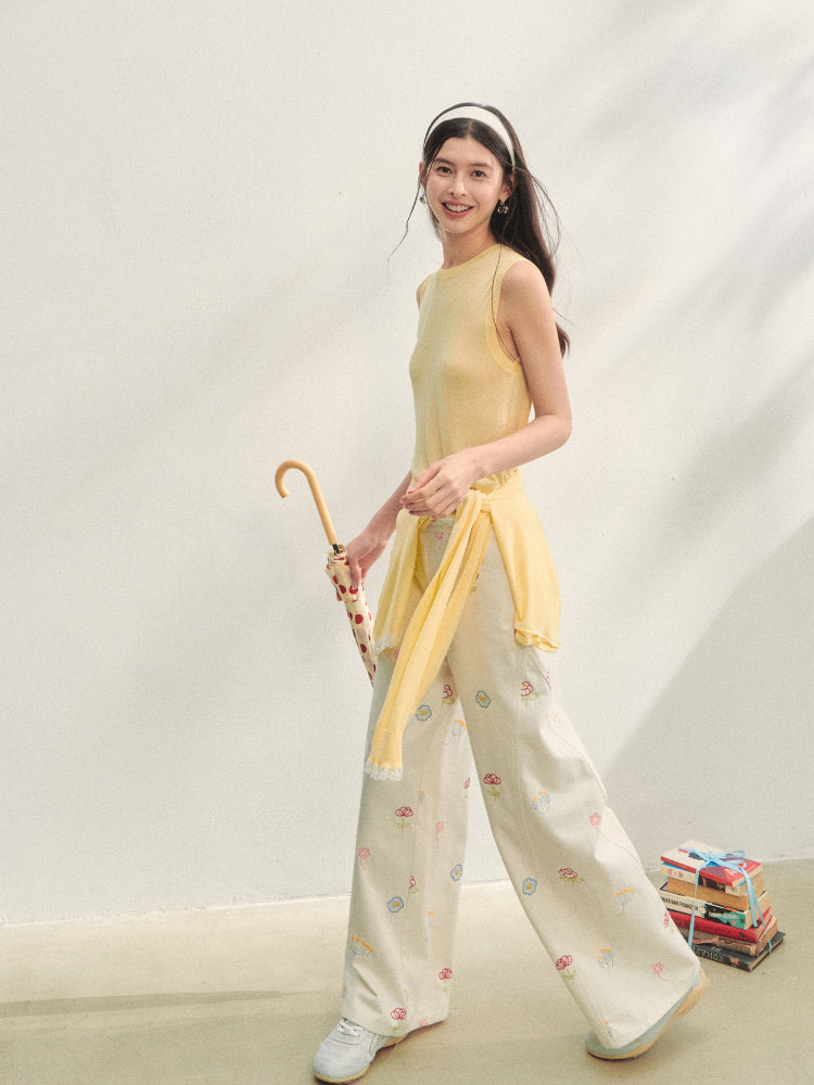 Lace Trimmed Crew Neck Knitted Cardigan Set - CHINASQUAD