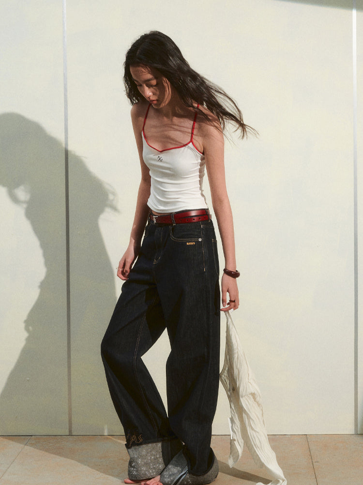 Pearl Rhinestone Color-block Strap Top - CHINASQUAD