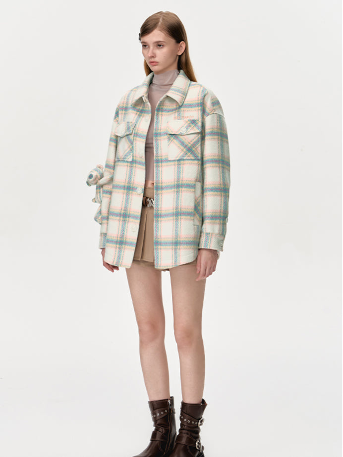 Bear Woven Plaid Coat - CHINASQUAD