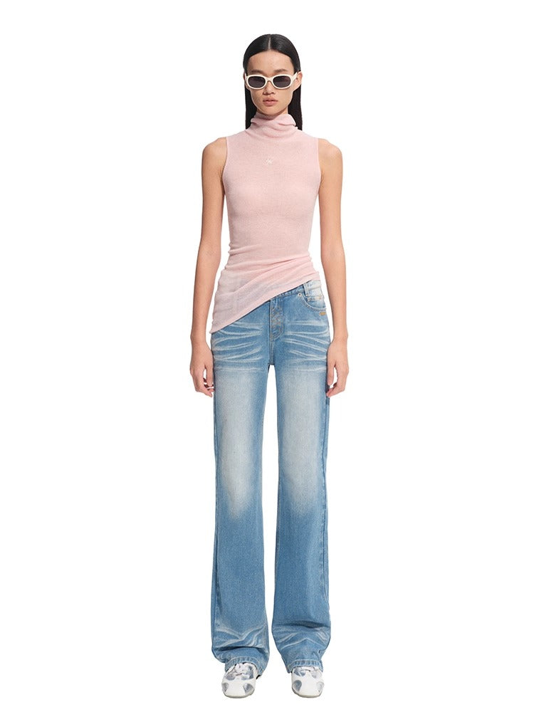 +5CM N2 Loose V-Waist Raw Denim Straight Jeans - CHINASQUAD