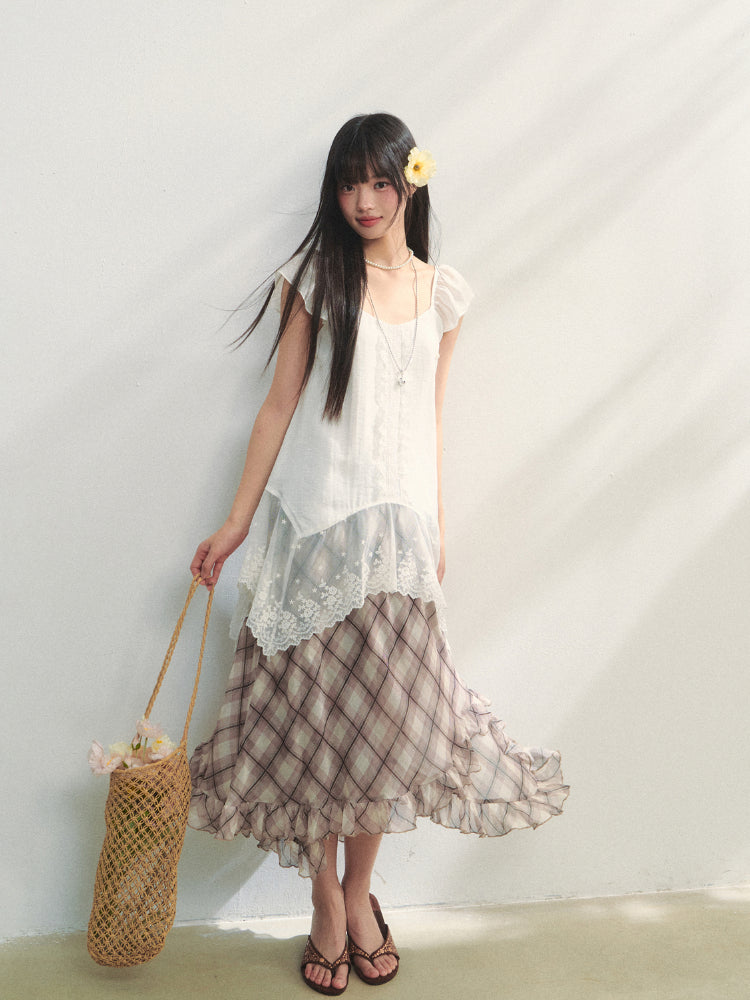 Lace Ruffled Hem Top - CHINASQUAD