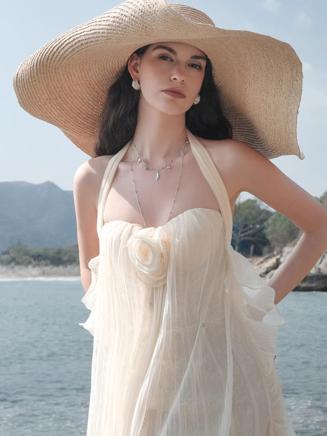 Mesh Halter Backless Strapless Maxi Dress