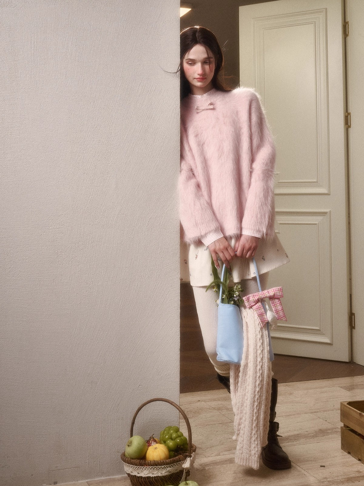 Little Lamb Alpaca-Cashmere Long Plush Crewneck