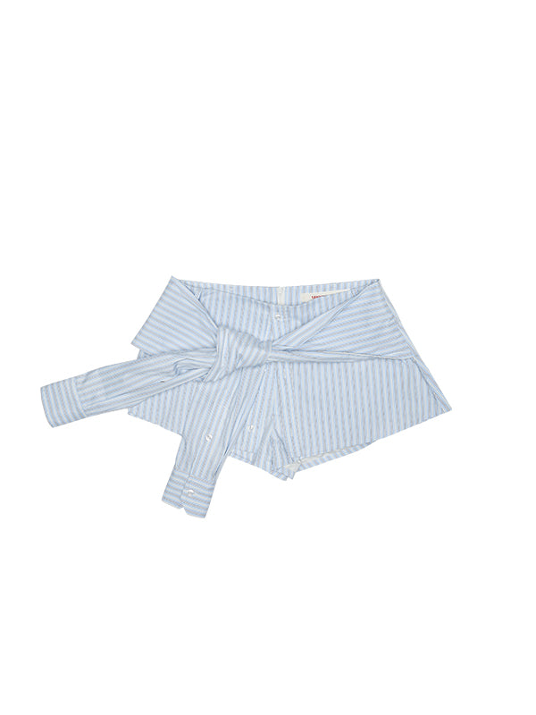 Striped Tie-Waist Shirt Skirt - CHINASQUAD