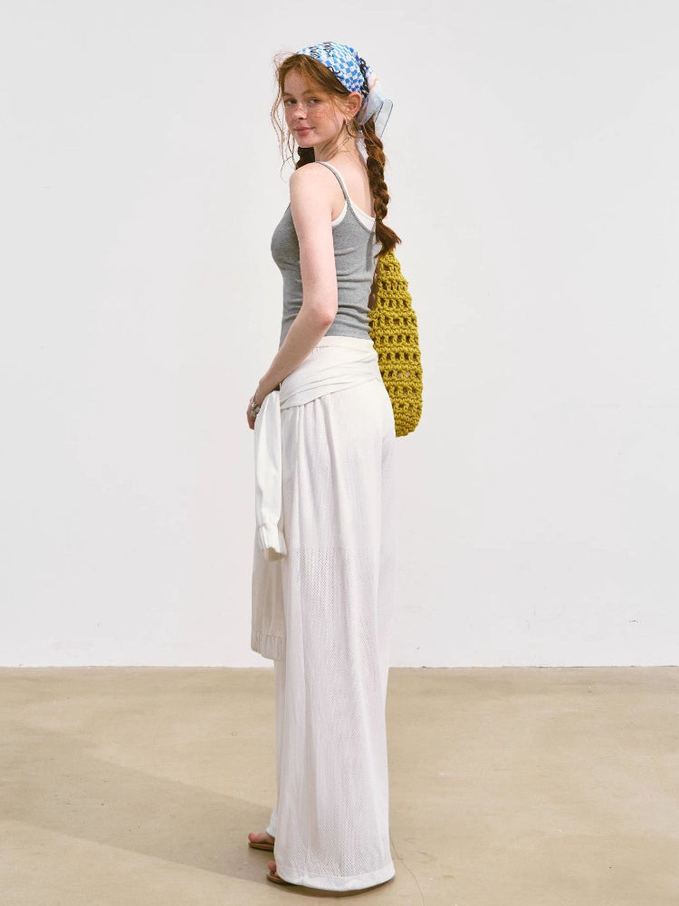 Tie-Waist Flowy Linen Wide-Leg Pants - CHINASQUAD