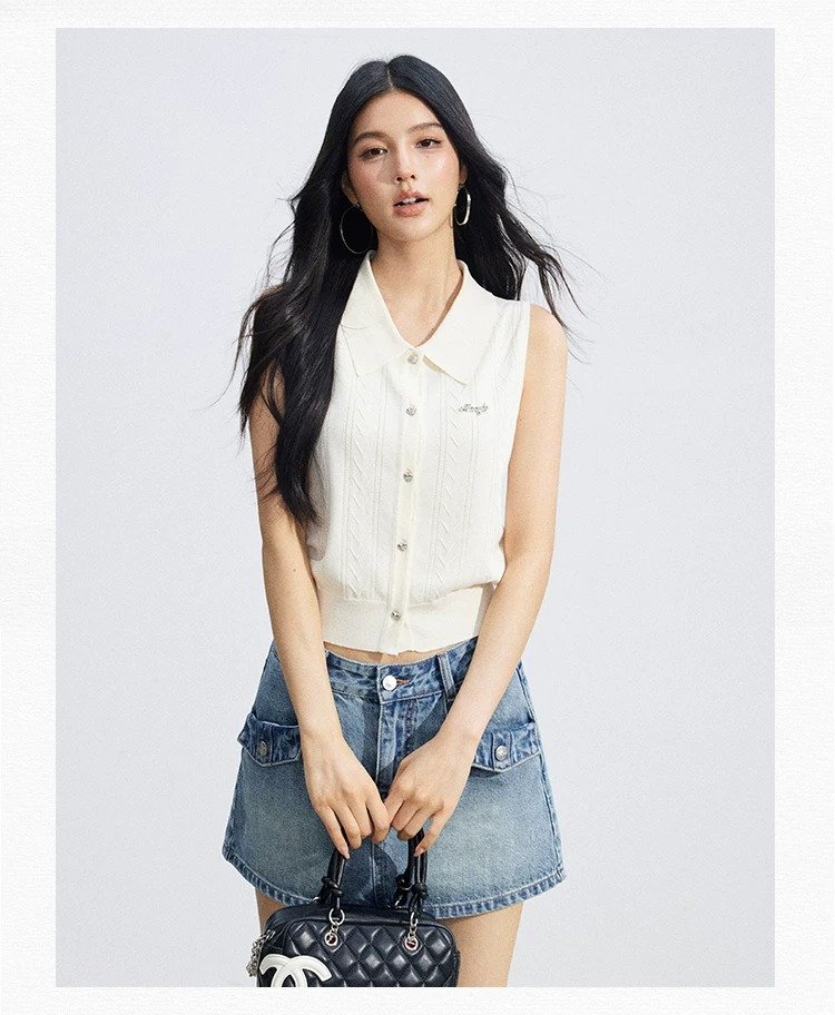 Cooling Touch Sleeveless Polo Knit Cardigan