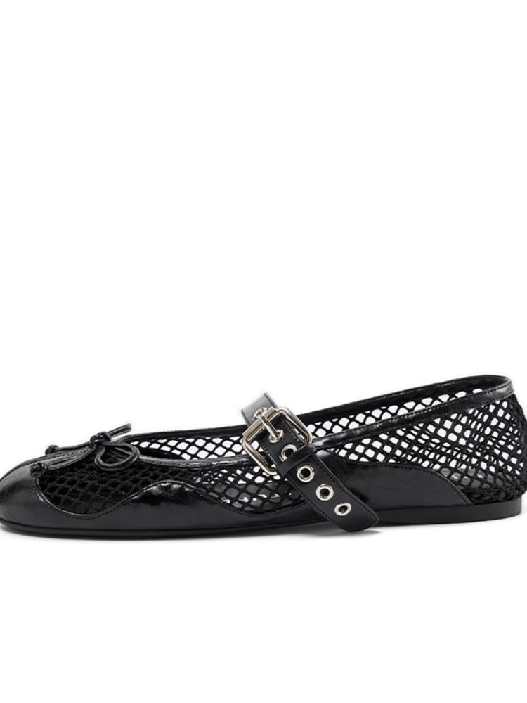 Fishing Net Woven Flat Mary Jane Shoes - CHINASQUAD
