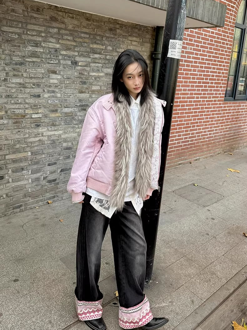 Raccoon Fur Trim Quilted Jacket