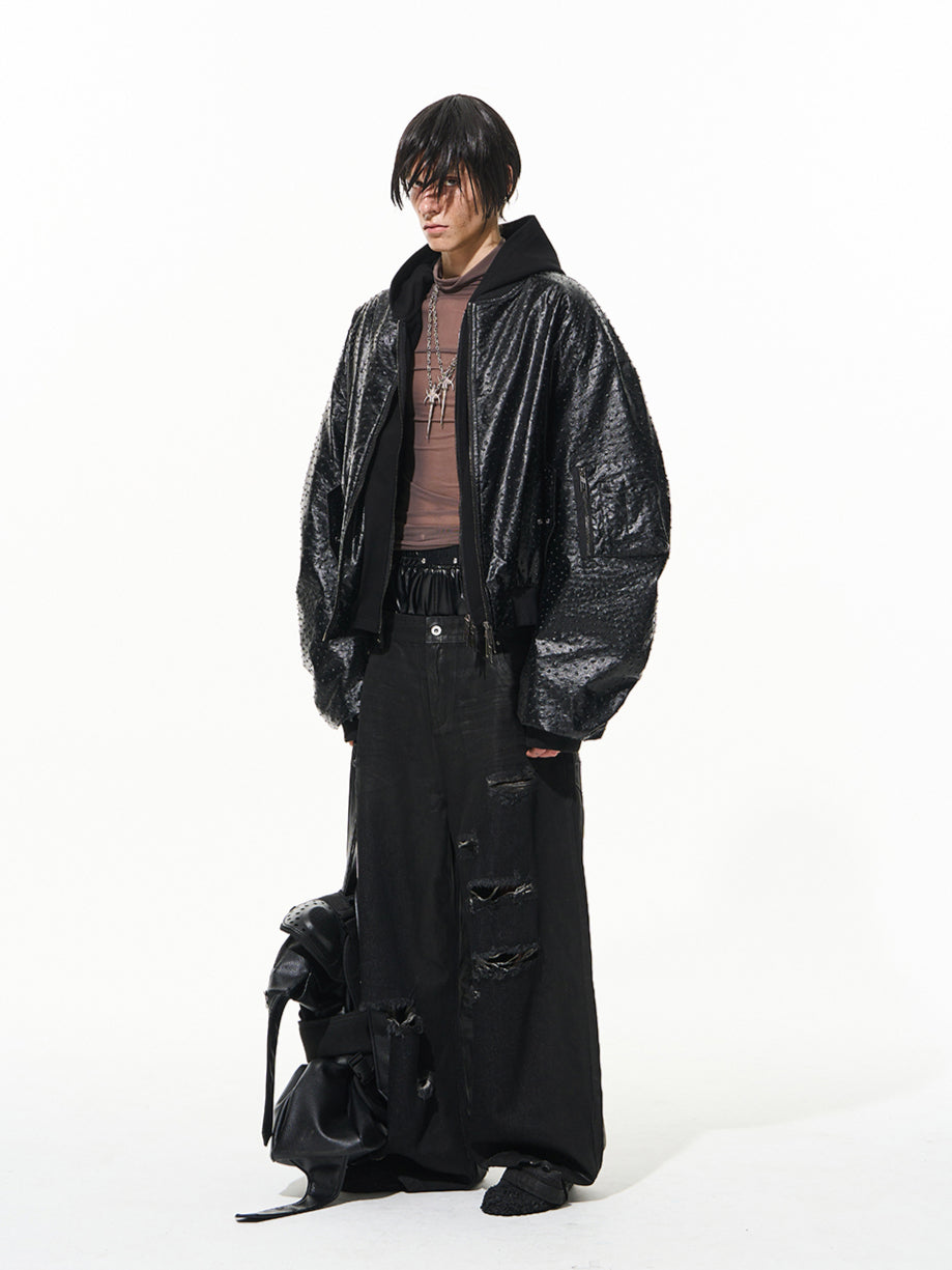 Two-Layer Hooded Sweatshirt Leather Jacket - CHINASQUAD
