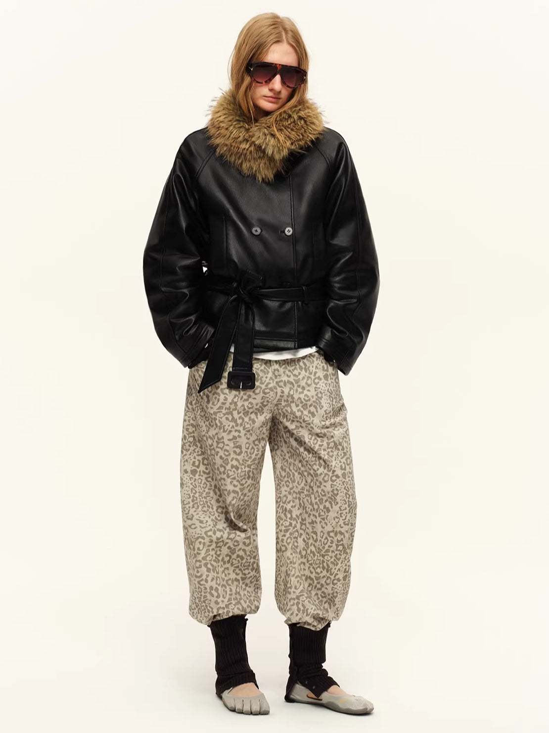 Vintage Studded Leopard Straight-Leg Trousers