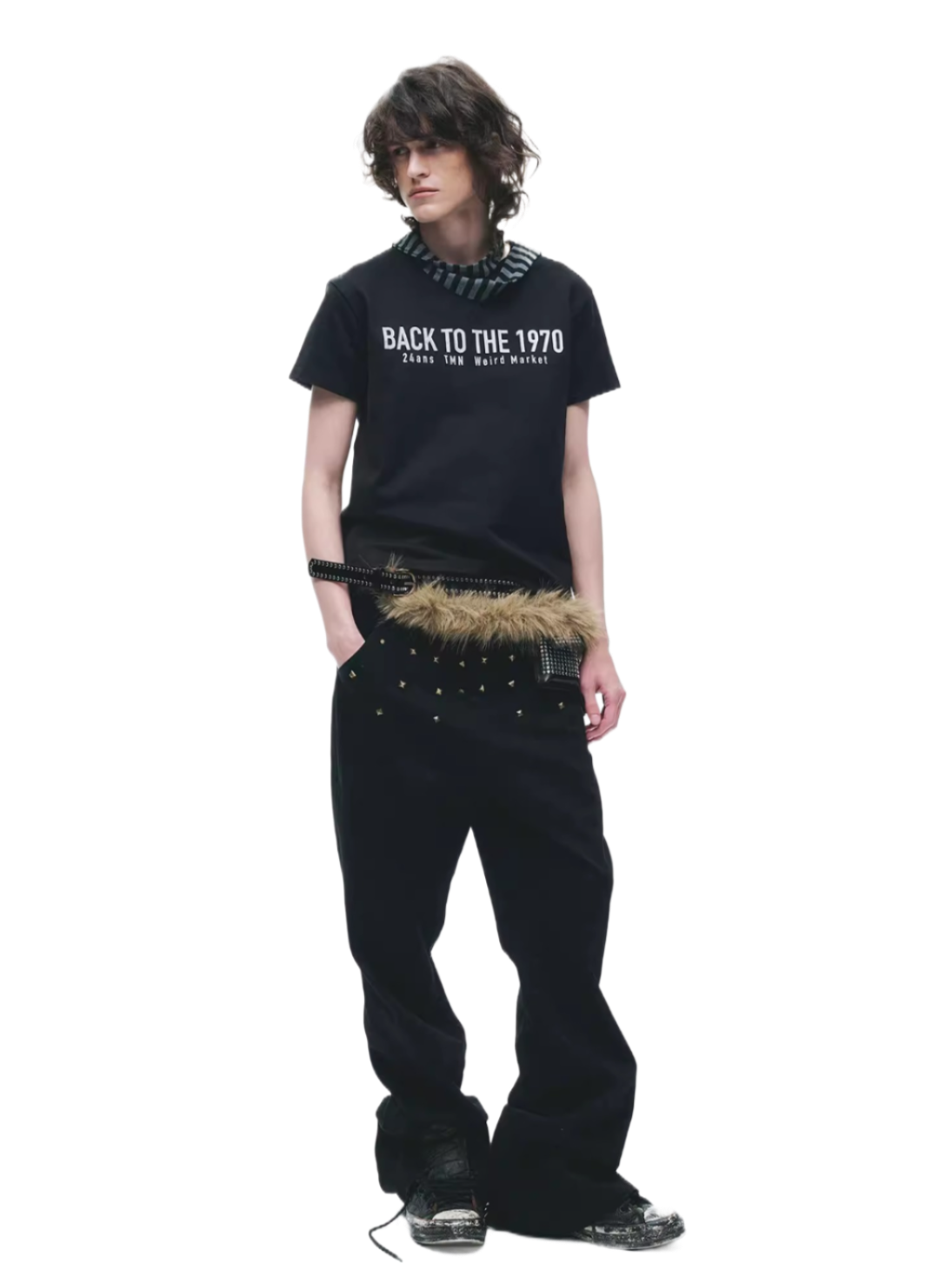 Distressed Studded Straight-Leg Punk Trousers