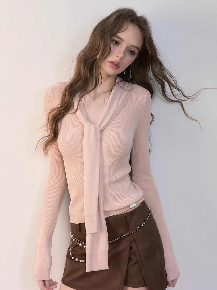 Two-Way Wear Knit Cardigan with Scarf Shawl