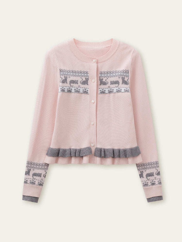 Kitten Knitted Lace Hem Cardigan - CHINASQUAD