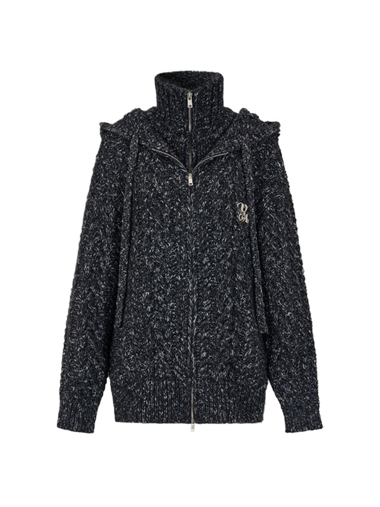 Two-Piece Chunky Knit High-Neck Cardigan - CHINASQUAD