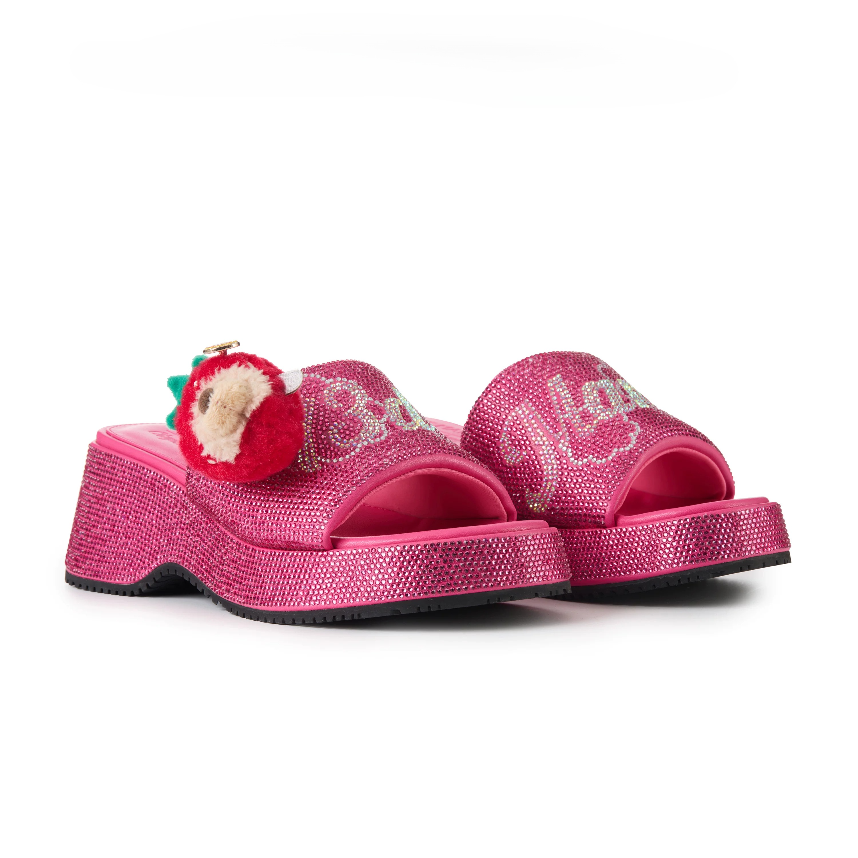 Crystal-Embellished Platform Slippers