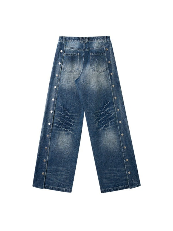 Wide-Leg Vintage Wash Denim Pants