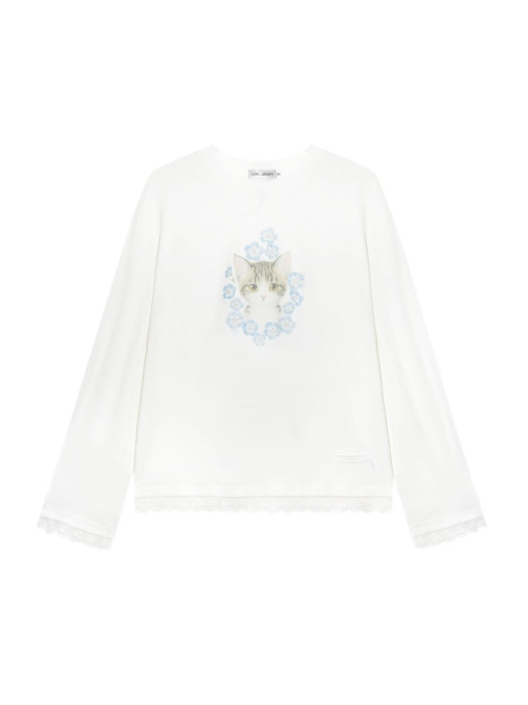 Lace Panel Animal Print Long-Sleeve Tee - CHINASQUAD