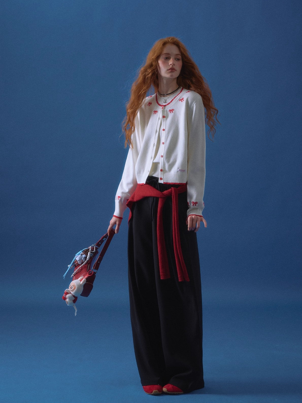 Contrast Jacquard Bow-Knot Knit Cardigan - CHINASQUAD