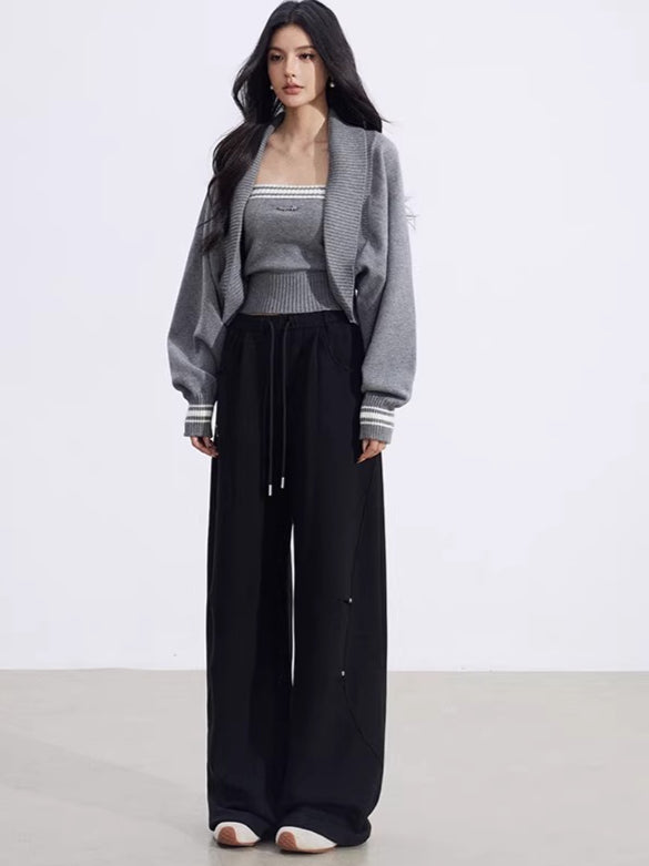 Sculpted Drape Curved-Leg Wide Pants