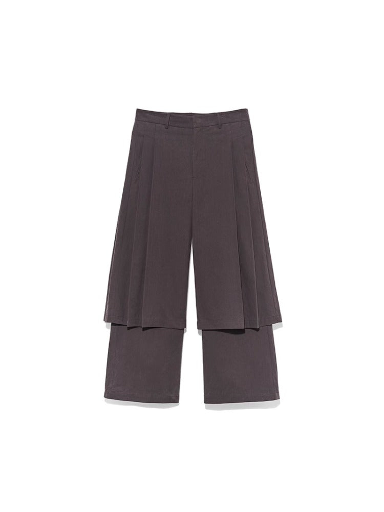Black & Dark Brown Double-Pleated Skirt Pants - CHINASQUAD