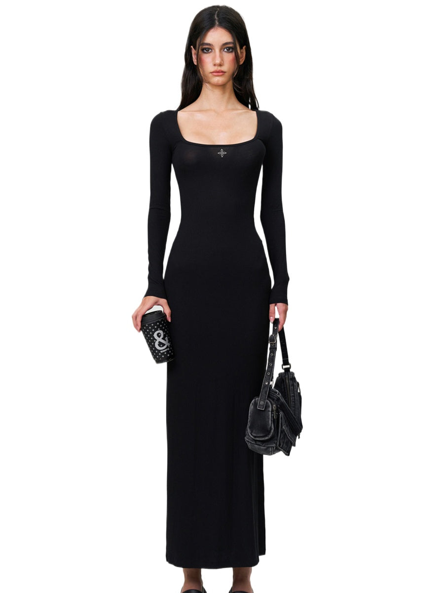 Compass Hug Skin One-Piece Long Dress Black - CHINASQUAD
